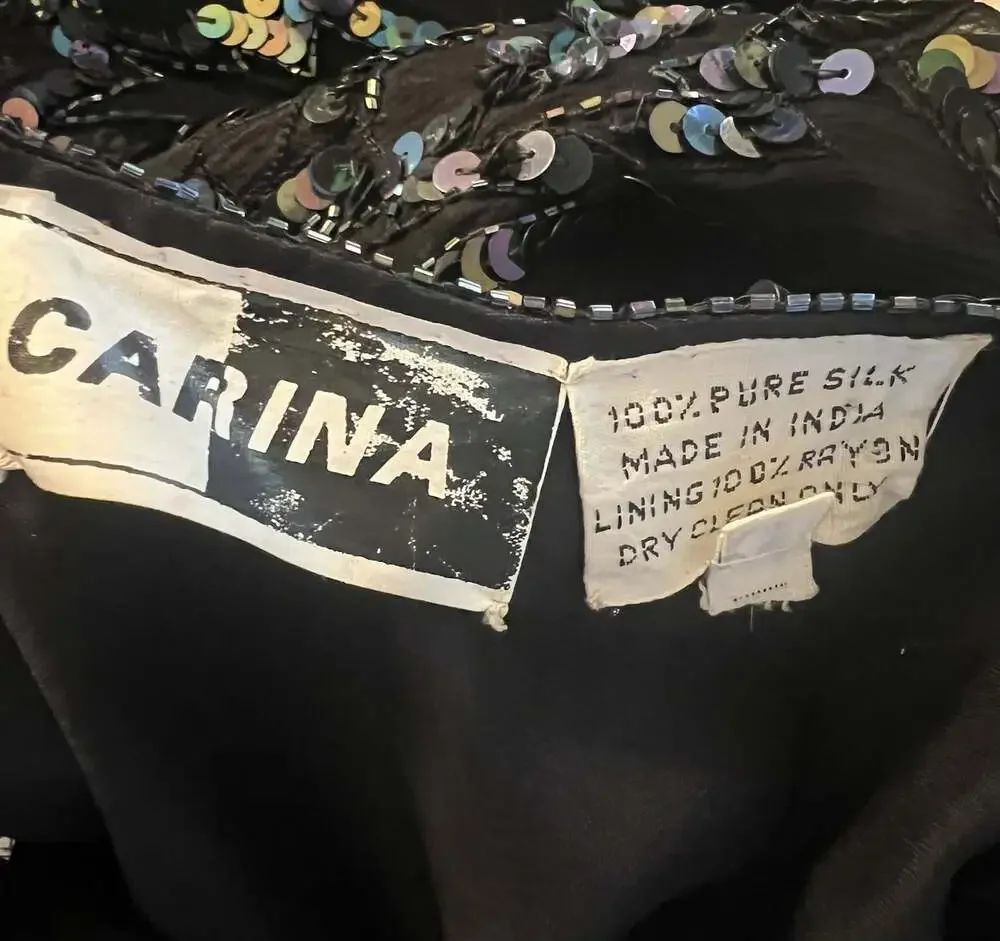 Vintage Carina Silk Sequin Dress M Iridescent Beaded Lace Sheath Cocktail Formal